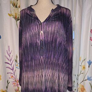 Dress Barn Plus Size 2X Printed Roll Tab Sleeve Popover Blouse Top Purple
